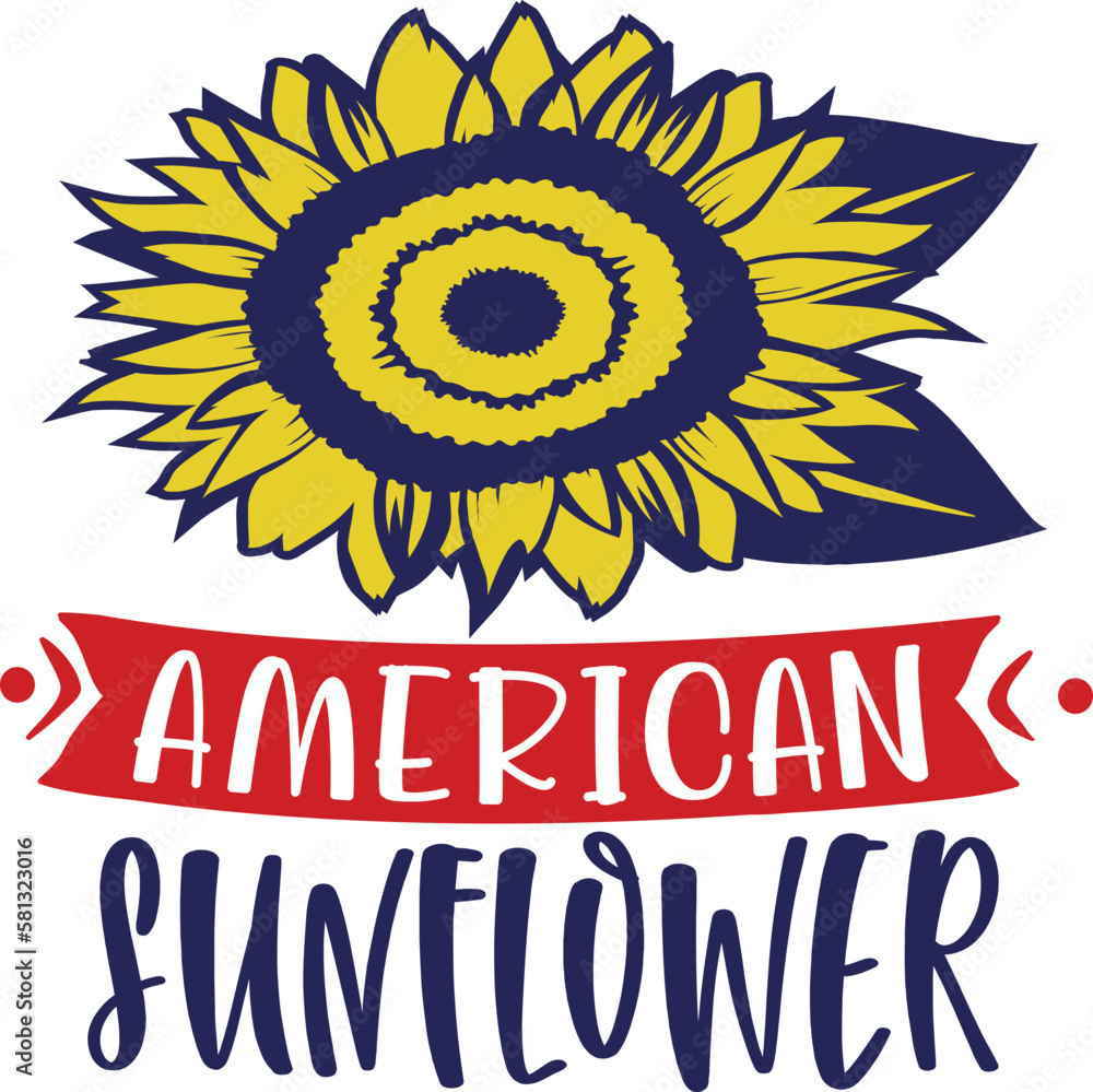 Fototapeta premium American sunflower 4th of July T-shirt design, Happy 4th of July, Independence day lettering