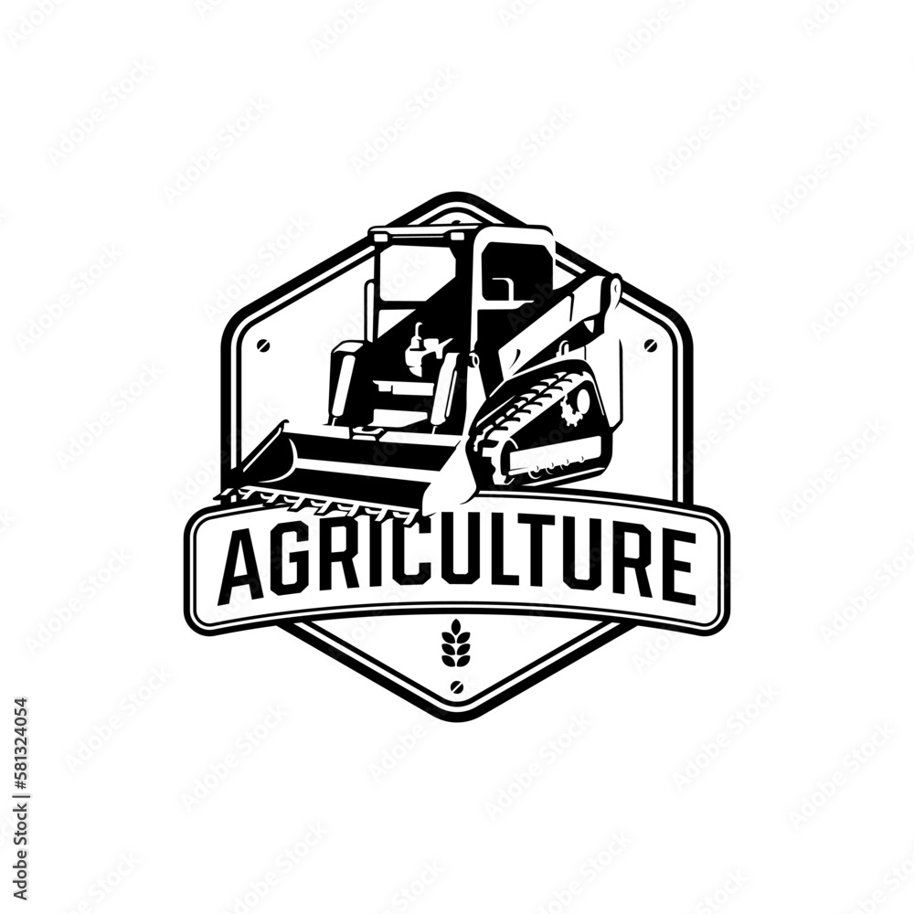 Bulldozer farming and agriculture equipment vector logo illustration