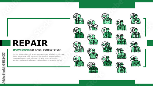 repair worker engineer man landing header vector