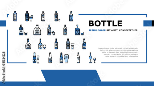 alcohol bottle glass drink bar landing header vector