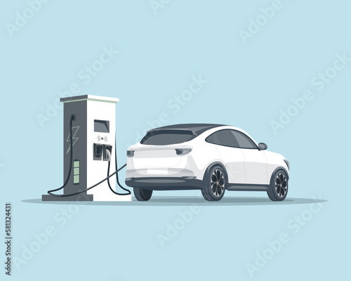 Electric car at a charging station.The concept of charging an electric car.