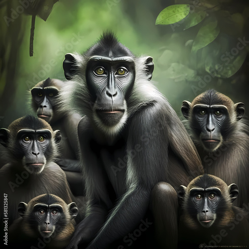 Mangabey Monkey Habitats. Generative AI photo