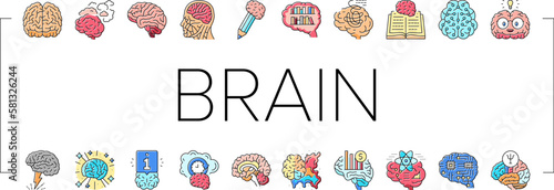 brain human mind head idea icons set vector