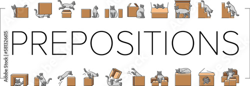 preposition english language icons set vector