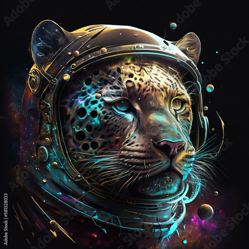 Psychedelic and futuristic astronaut tiger animal
