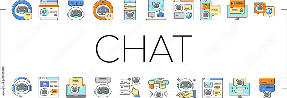 chat bot robot service online icons set vector