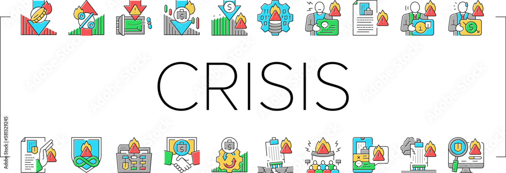 crisis management risk strategy icons set vector crisis management risk strategy icons set vector