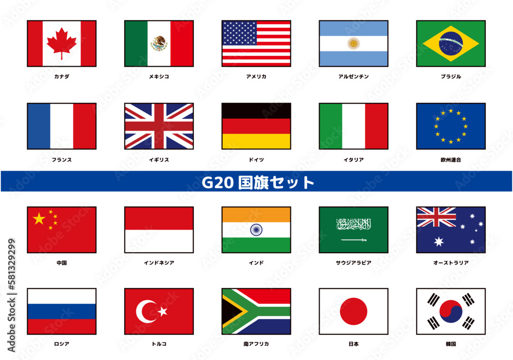 Naklejka premium G20国旗 縦横比2:3 セット