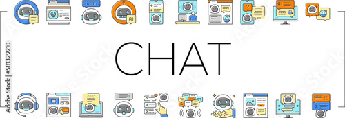 chat bot robot service online icons set vector