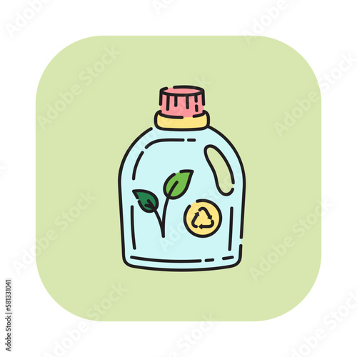 Zero waste ecology clean detergent product icon. Natural eco friendly cartoon cleaning home chemical bottle.