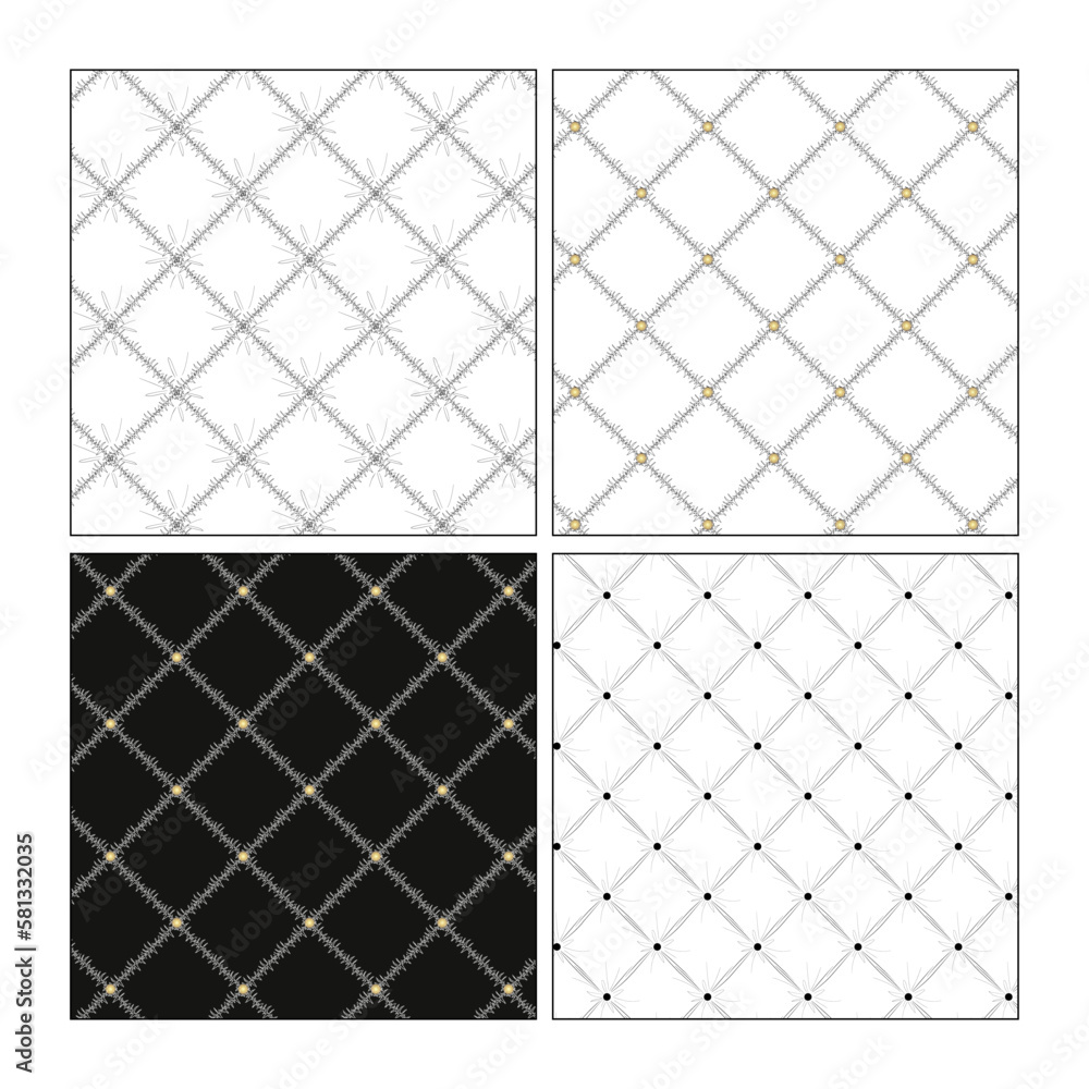 Seamless set of patterns with a transparent background. A repeatable  background with a square quilted pattern. Diamond shape and quilting  textures for drawing padded flat sketches. Stock Vector
