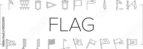 flag start web pennant map icons set vector