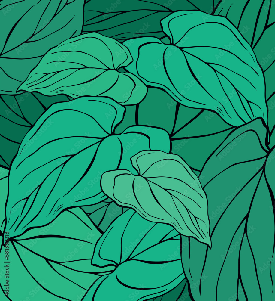 Seamless floral pattern with green leaves on green background Seamless floral pattern with green leaves on green background
