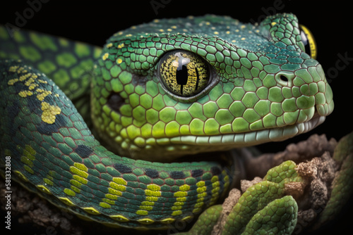 close up of Big eyed pit viper