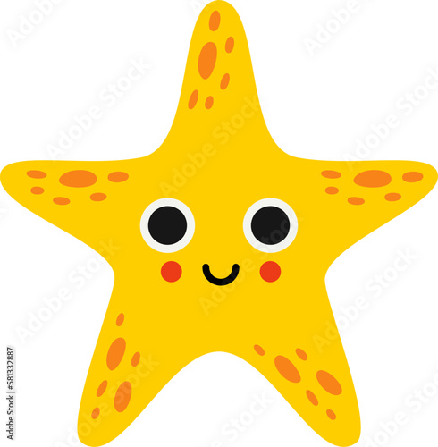 Vector illustration of cartoon sea star isolated on white background.
