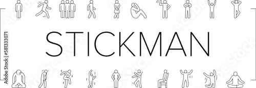 stickman man people silhouette icons set vector