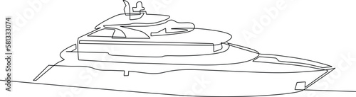 One continuous line drawing of executive yacht, transportation accommodation minimalist concept, public Accommodation, traditional accommodation, simple line, vector illustration. photo