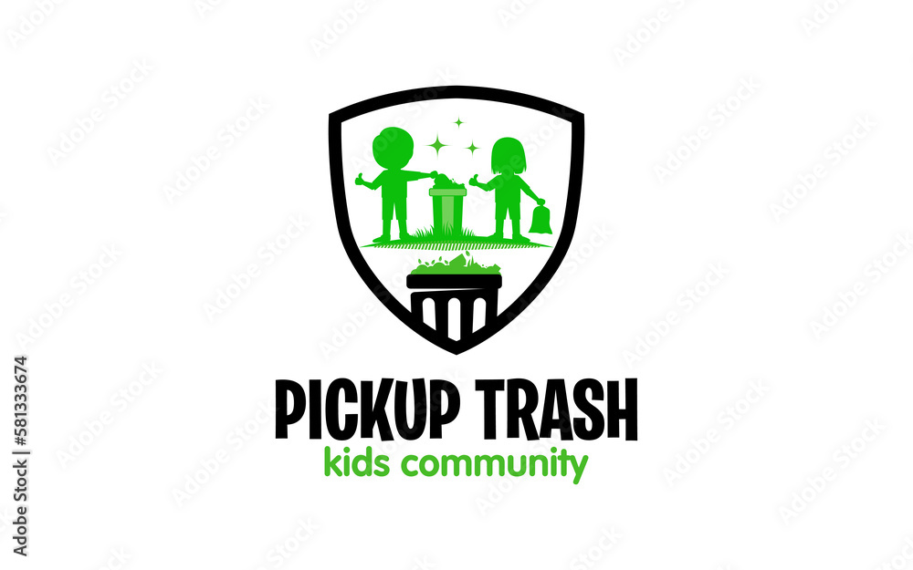 Illustration vector graphic of a volunteer picking up trash logo design template Illustration vector graphic of a volunteer picking up trash logo design template