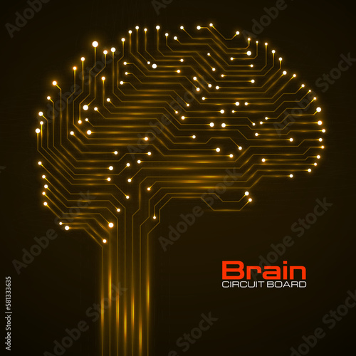 Abstract technological brain with glowing circuit board