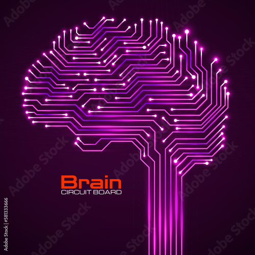 Abstract technological brain with glowing circuit board