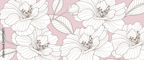 Delicate floral vector illustration with lush white flowers and buds for covers, backgrounds, decor.