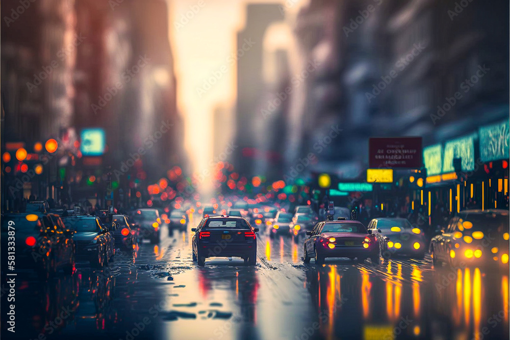 Trafic urbain dans les rues d'une grande ville avec building - Générative IA