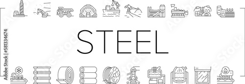 steel production industry metal icons set vector