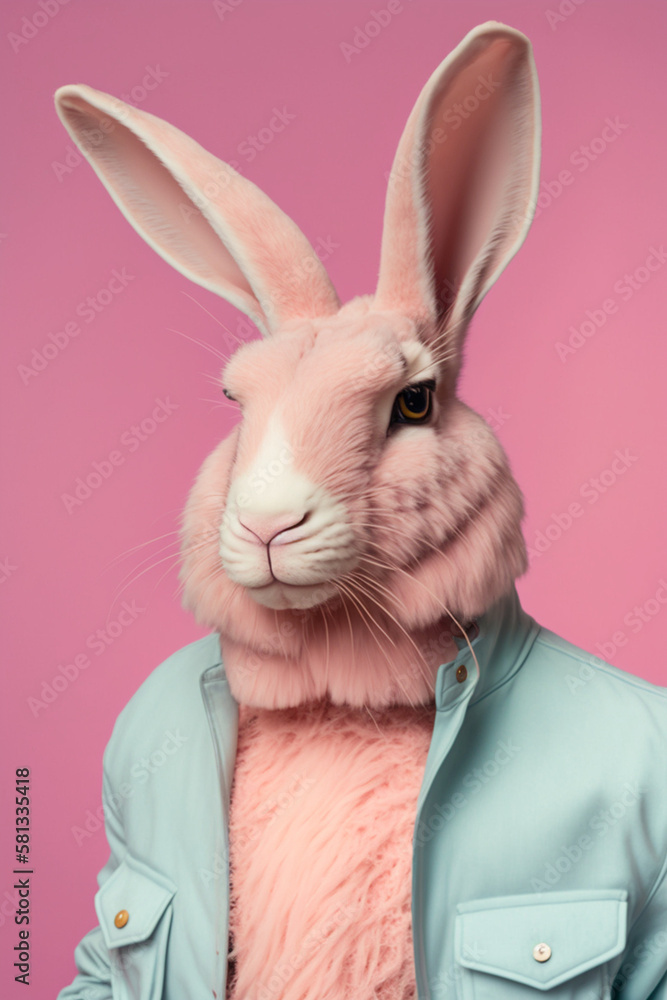 Obraz premium portrait of a pink rabbit wearing clothes