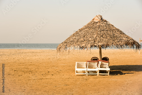 Bamboo hut on the beach on the sea