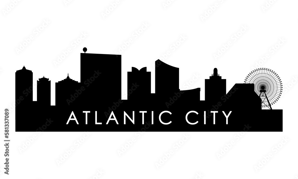 Atlantic city skyline silhouette. Black Arlington city design isolated on white background.