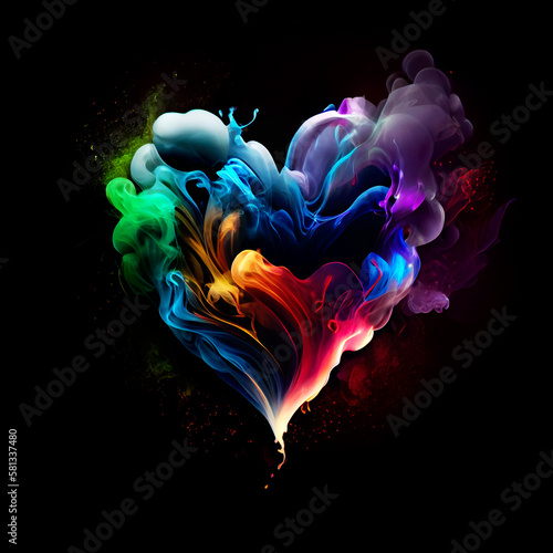 Abstract colorful smoke rising and forming a heart shape