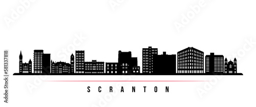Scranton, PA skyline horizontal banner. Black and white silhouette of Scranton, Pennsylvania. Vector template for your design.
