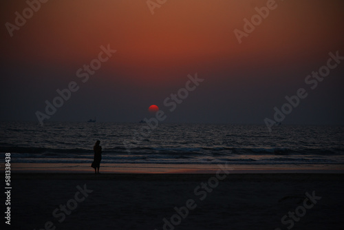 sunset beach girl red orange 