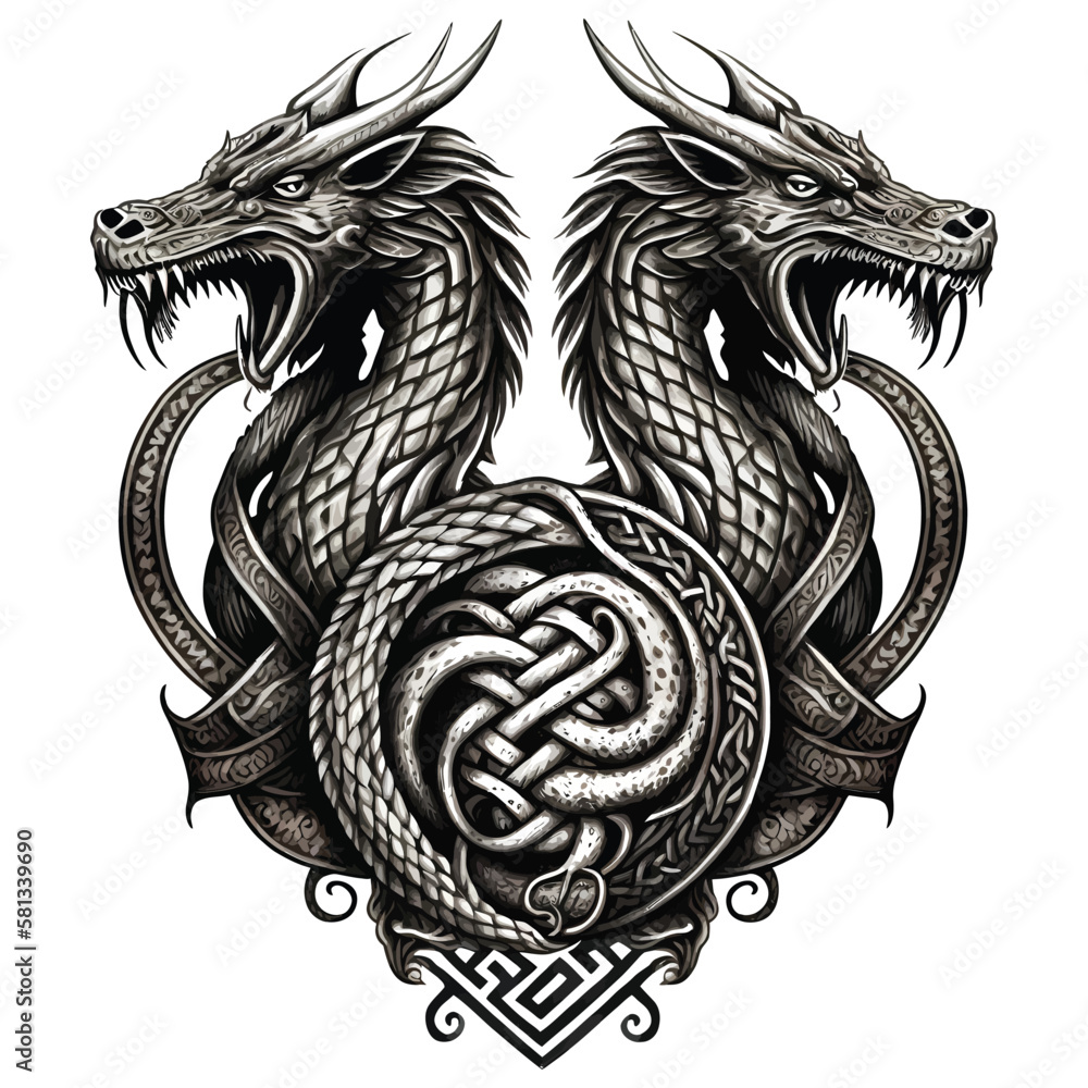 Dragon vector, isolated in white background, Celtic dragon, vector illustration. Dragon vector, isolated in white background, Celtic dragon, vector illustration.