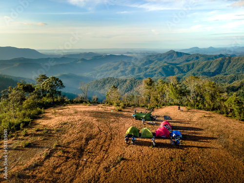 Tourists camp on grassland in Masara village, Ta Nang commune, Duc Trong district, Lam Dong province, Vietnam. This is one of the best camping and sunrise spots in Vietnam photo