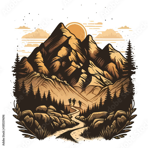 Vintage mountains, isolated in white background.