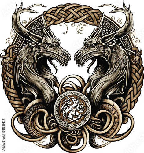Dragon vector, isolated in white background, Celtic dragon, vector illustration.