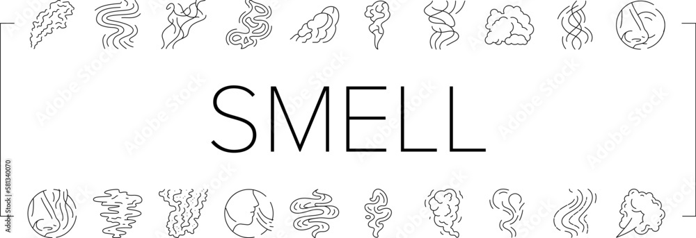 smell smoke gas nose aroma icons set vector smell smoke gas nose aroma icons set vector