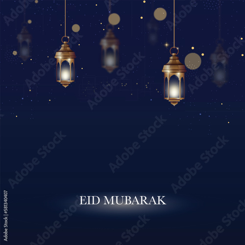 eid mubarak background with lamps and stars