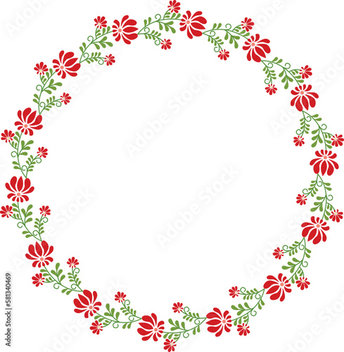 Vector hand drawn wreath. Round floral frame of branches with red flowers. © Ольга Дикун