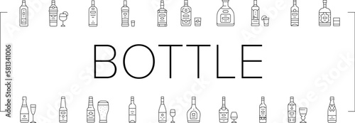 alcohol bottle glass drink bar icons set vector