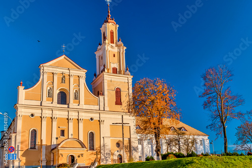 Belarus Traveling. The Church of the Finding of the Holy Cross As Active Catholic Church And Bernardine Monastery At Fall in Grodno City