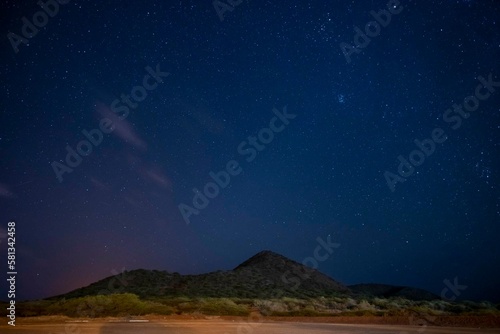 Lady's hill in the night with starry sky, Ascension island.