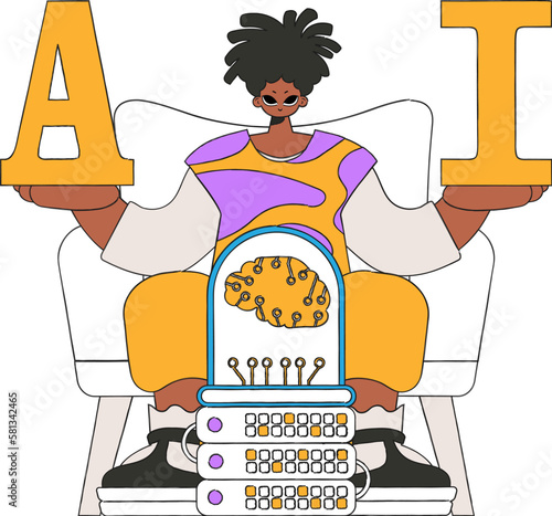 ﻿A person grasping the letters A and I, in a design themed to AI, in a vector format. photo