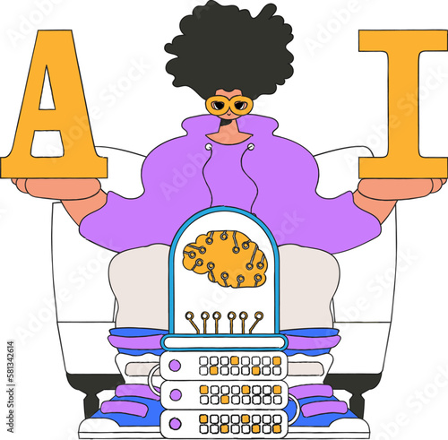 ﻿Illustration of a person holding A & I letters, symbolizing Artificial Intelligence. photo