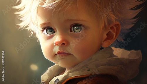 Generative AI Adorable innocent cute kid with wide eyes Illustration  photo