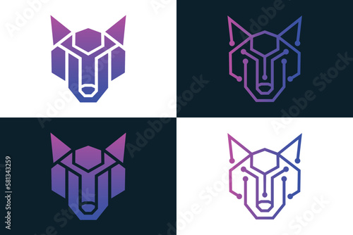 wolf tech logo design icon vector template 