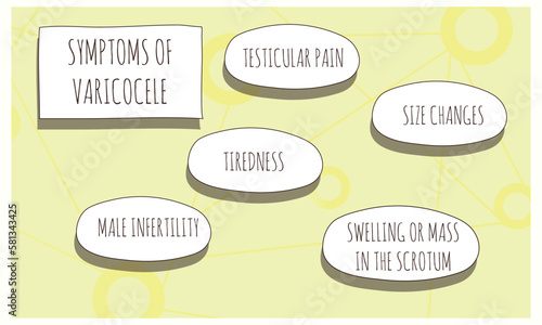 symptoms of Varicocele.  Vector illustration for medical journal or brochure. 