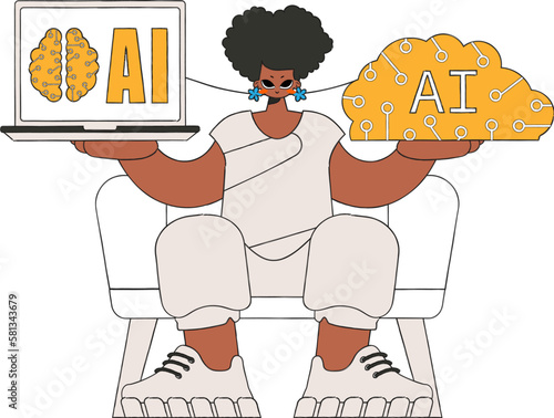 ﻿Girl with robotic brain, Vector art.