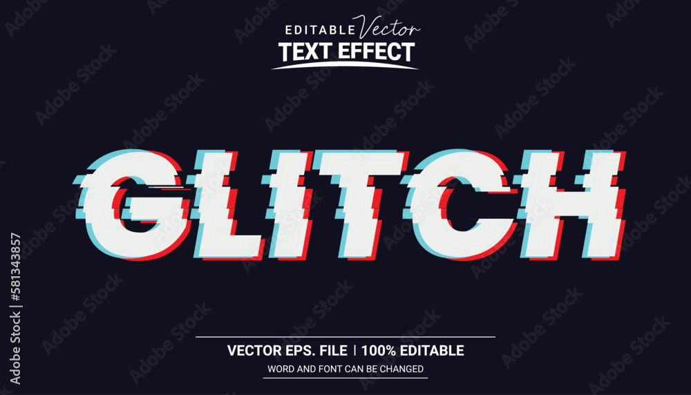 Editable glitch illustrator vector text effect Stock Vector | Adobe Stock